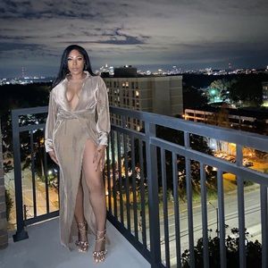 Gorgeous and elegant high split, deep v cut dress